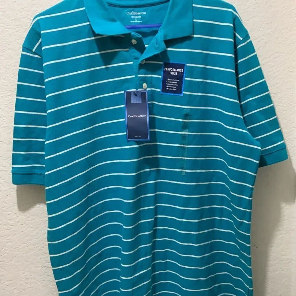 Croft & Barrow Men’s Blue Striped Polo Shirt, Large NWT